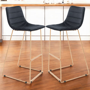 Homeroots Set Of Two 30" Black And Gold Velvet And Steel Bar Height Bar Chairs   555745