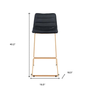Homeroots Set Of Two 30" Black And Gold Velvet And Steel Bar Height Bar Chairs   555745