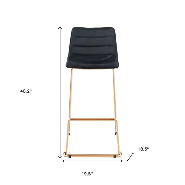 Homeroots Set Of Two 30" Black And Gold Velvet And Steel Bar Height Bar Chairs   555745