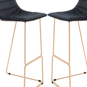 Homeroots Set Of Two 30" Black And Gold Velvet And Steel Bar Height Bar Chairs   555745