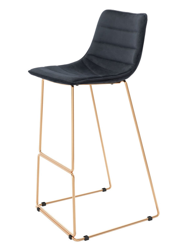 Homeroots Set Of Two 30" Black And Gold Velvet And Steel Bar Height Bar Chairs   555745