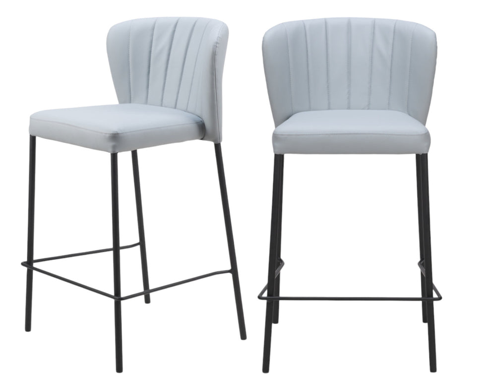 Homeroots Set Of Two 26" Gray And Black Faux Leather And Steel Counter Height Bar Chairs   555746