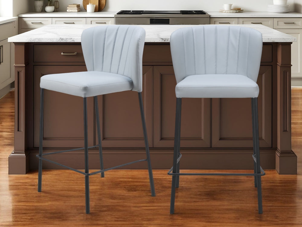 Homeroots Set Of Two 26" Gray And Black Faux Leather And Steel Counter Height Bar Chairs   555746