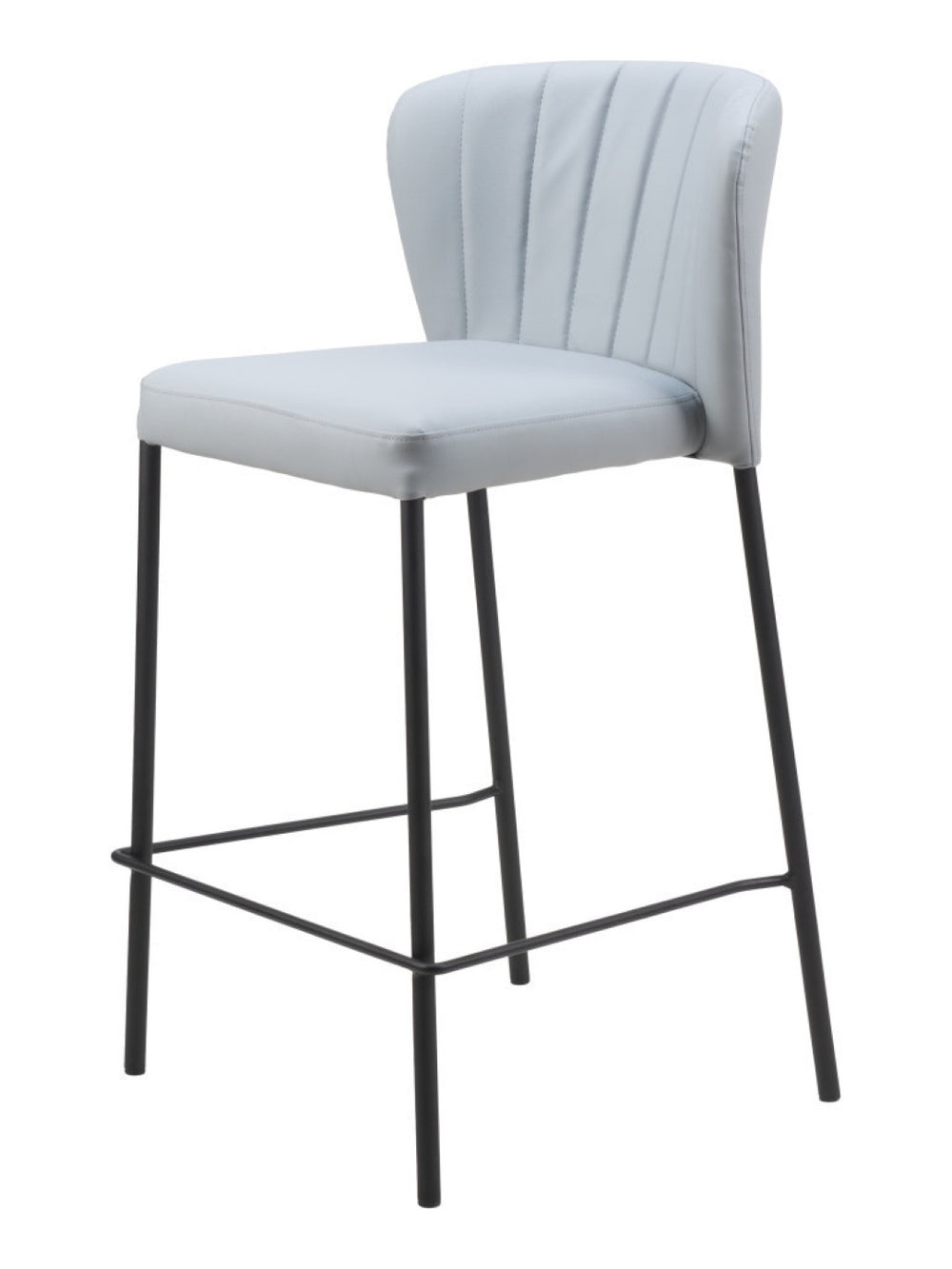 HomeRoots Set of Two Stylish Gray Faux Leather Bar Chairs with Durable Black Steel Frame for Modern Dining 555746