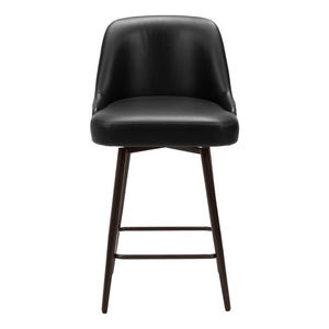HomeRoots 26" Sleek Black Faux Leather Swivel Bar Chair with Bronze Steel Frame for Modern Home Spaces 555747