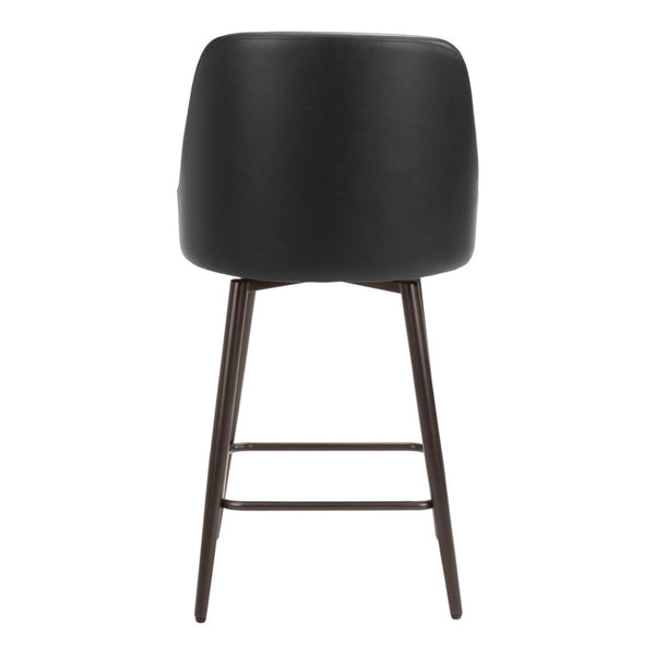 HomeRoots 26" Sleek Black Faux Leather Swivel Bar Chair with Bronze Steel Frame for Modern Home Spaces 555747