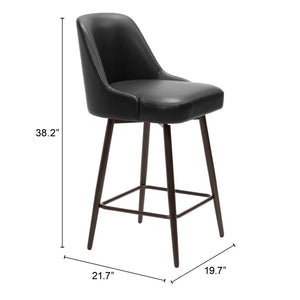 HomeRoots 26" Sleek Black Faux Leather Swivel Bar Chair with Bronze Steel Frame for Modern Home Spaces 555747