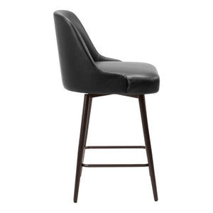 HomeRoots 26" Sleek Black Faux Leather Swivel Bar Chair with Bronze Steel Frame for Modern Home Spaces 555747