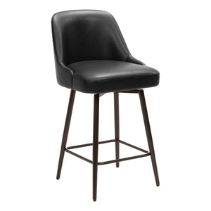 HomeRoots 26" Sleek Black Faux Leather Swivel Bar Chair with Bronze Steel Frame for Modern Home Spaces 555747