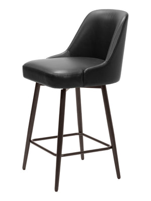 HomeRoots 26" Sleek Black Faux Leather Swivel Bar Chair with Bronze Steel Frame for Modern Home Spaces 555747