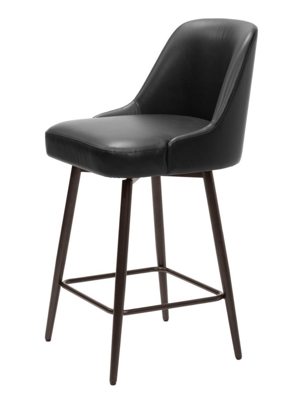 HomeRoots 26" Sleek Black Faux Leather Swivel Bar Chair with Bronze Steel Frame for Modern Home Spaces 555747