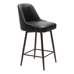 HomeRoots 26" Sleek Black Faux Leather Swivel Bar Chair with Bronze Steel Frame for Modern Home Spaces 555747