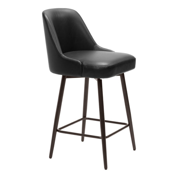 HomeRoots 26" Sleek Black Faux Leather Swivel Bar Chair with Bronze Steel Frame for Modern Home Spaces 555747