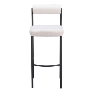 Homeroots Set Of Two 30" Ivory And Black Shearling And Steel Low Back Bar Height Bar Chairs   555748