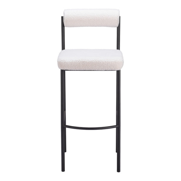 Homeroots Set Of Two 30" Ivory And Black Shearling And Steel Low Back Bar Height Bar Chairs   555748