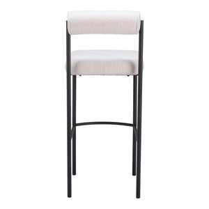 Homeroots Set Of Two 30" Ivory And Black Shearling And Steel Low Back Bar Height Bar Chairs   555748