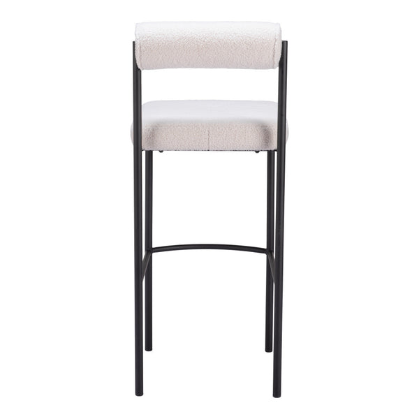 Homeroots Set Of Two 30" Ivory And Black Shearling And Steel Low Back Bar Height Bar Chairs   555748