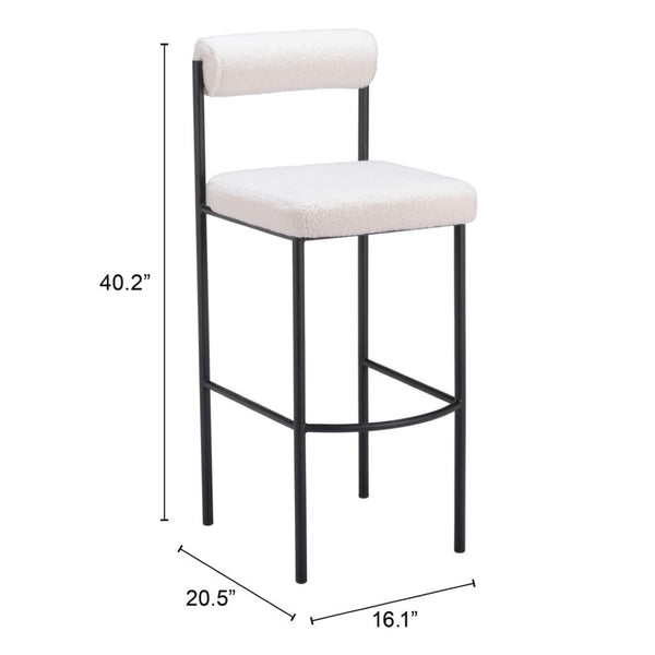 HomeRoots Set of Two Modern Ivory Shearling & Black Steel Low Back Bar Chairs for Stylish Comfort 555748