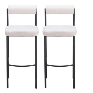 Homeroots Set Of Two 30" Ivory And Black Shearling And Steel Low Back Bar Height Bar Chairs   555748