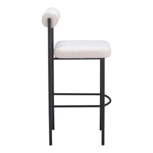 Homeroots Set Of Two 30" Ivory And Black Shearling And Steel Low Back Bar Height Bar Chairs   555748