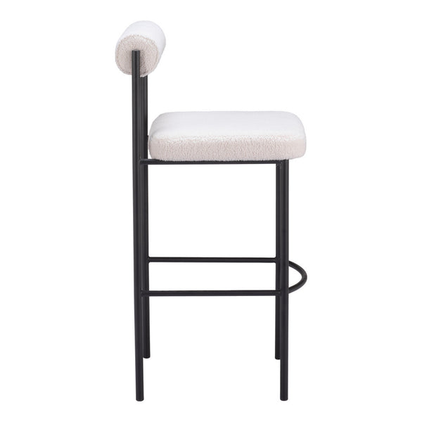 Homeroots Set Of Two 30" Ivory And Black Shearling And Steel Low Back Bar Height Bar Chairs   555748
