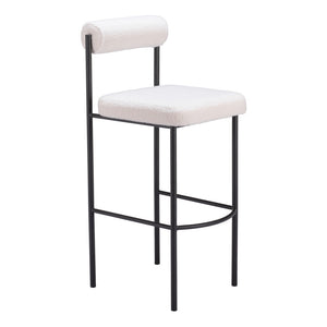Homeroots Set Of Two 30" Ivory And Black Shearling And Steel Low Back Bar Height Bar Chairs   555748