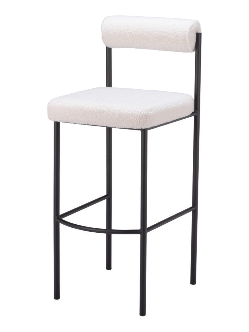 HomeRoots Set of Two Modern Ivory Shearling & Black Steel Low Back Bar Chairs for Stylish Comfort 555748