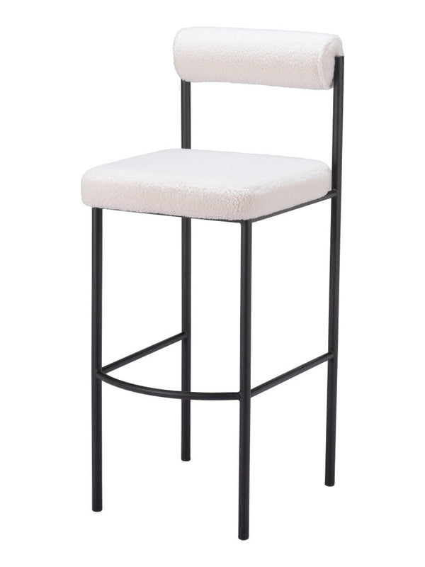 Homeroots Set Of Two 30" Ivory And Black Shearling And Steel Low Back Bar Height Bar Chairs   555748