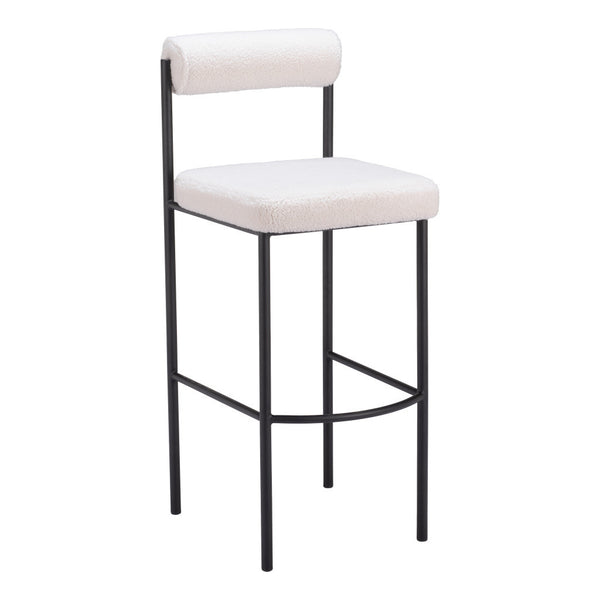 Homeroots Set Of Two 30" Ivory And Black Shearling And Steel Low Back Bar Height Bar Chairs   555748