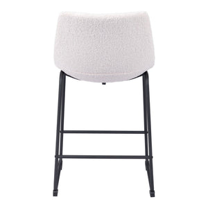 Homeroots Set Of Two 24" Ivory And Black Shearling And Steel Counter Height Bar Chairs   555749