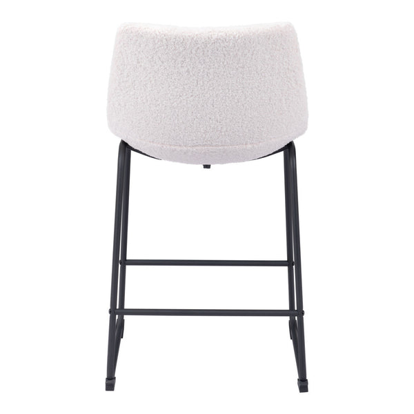Homeroots Set Of Two 24" Ivory And Black Shearling And Steel Counter Height Bar Chairs   555749