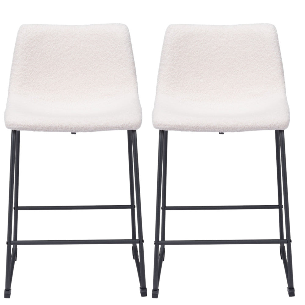 Homeroots Set Of Two 24" Ivory And Black Shearling And Steel Counter Height Bar Chairs   555749