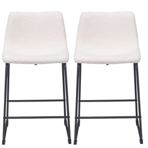 Homeroots Set Of Two 24" Ivory And Black Shearling And Steel Counter Height Bar Chairs   555749