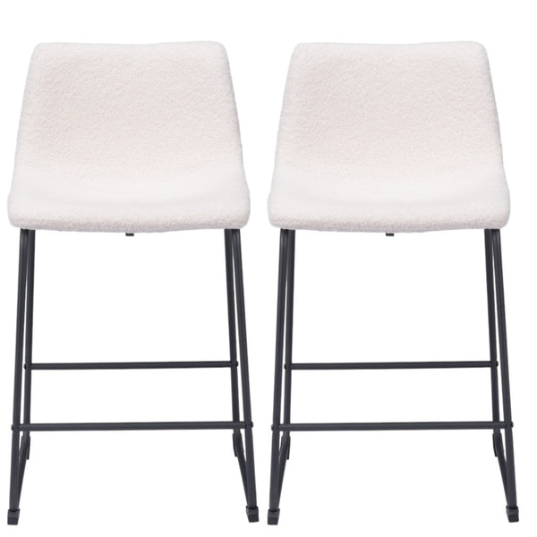 Homeroots Set Of Two 24" Ivory And Black Shearling And Steel Counter Height Bar Chairs   555749