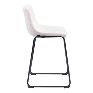 Homeroots Set Of Two 24" Ivory And Black Shearling And Steel Counter Height Bar Chairs   555749