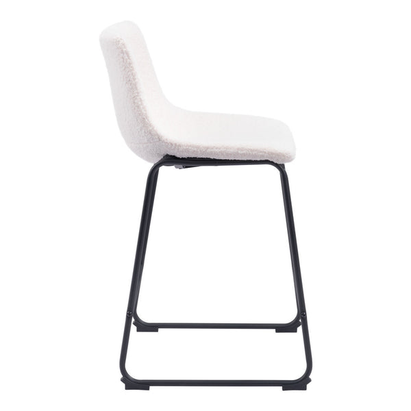 Homeroots Set Of Two 24" Ivory And Black Shearling And Steel Counter Height Bar Chairs   555749