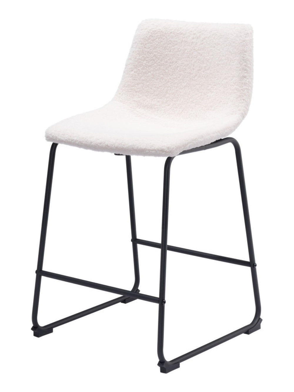 HomeRoots Set of Two Modern Ivory Shearling & Black Steel Counter-Height Bar Chairs for Chic Dining Spaces 555749