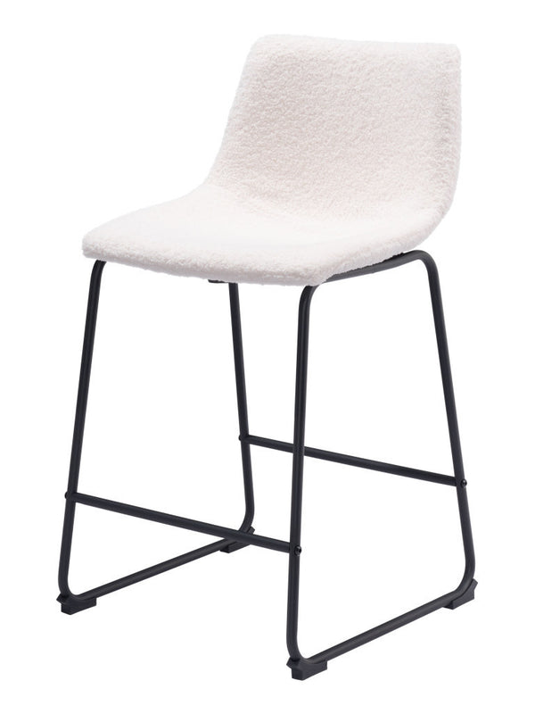 Homeroots Set Of Two 24" Ivory And Black Shearling And Steel Counter Height Bar Chairs   555749