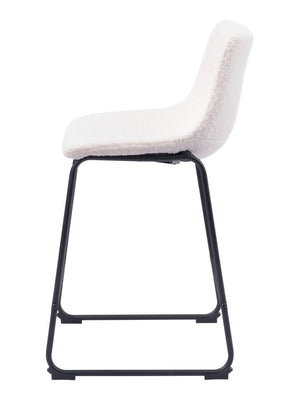 Homeroots Set Of Two 24" Ivory And Black Shearling And Steel Counter Height Bar Chairs   555749