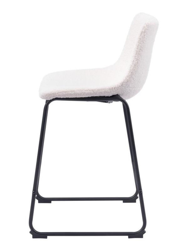 Homeroots Set Of Two 24" Ivory And Black Shearling And Steel Counter Height Bar Chairs   555749