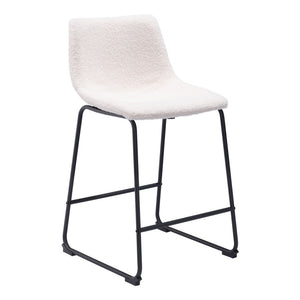 Homeroots Set Of Two 24" Ivory And Black Shearling And Steel Counter Height Bar Chairs   555749