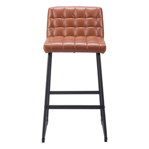 Homeroots Set Of Two 30" Brown And Black Faux Leather And Steel Bar Height Bar Chairs   555750