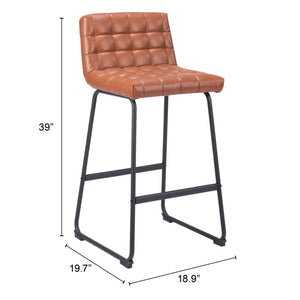 HomeRoots Set of Two 30" Modern Faux Leather and Steel Bar Stools for Kitchen, Home Bar, or Dining Area 555750