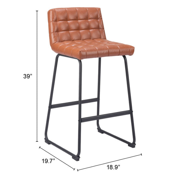 HomeRoots Set of Two 30" Modern Faux Leather and Steel Bar Stools for Kitchen, Home Bar, or Dining Area 555750