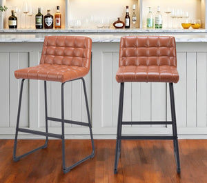 Homeroots Set Of Two 30" Brown And Black Faux Leather And Steel Bar Height Bar Chairs   555750