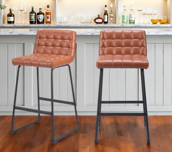 Homeroots Set Of Two 30" Brown And Black Faux Leather And Steel Bar Height Bar Chairs   555750