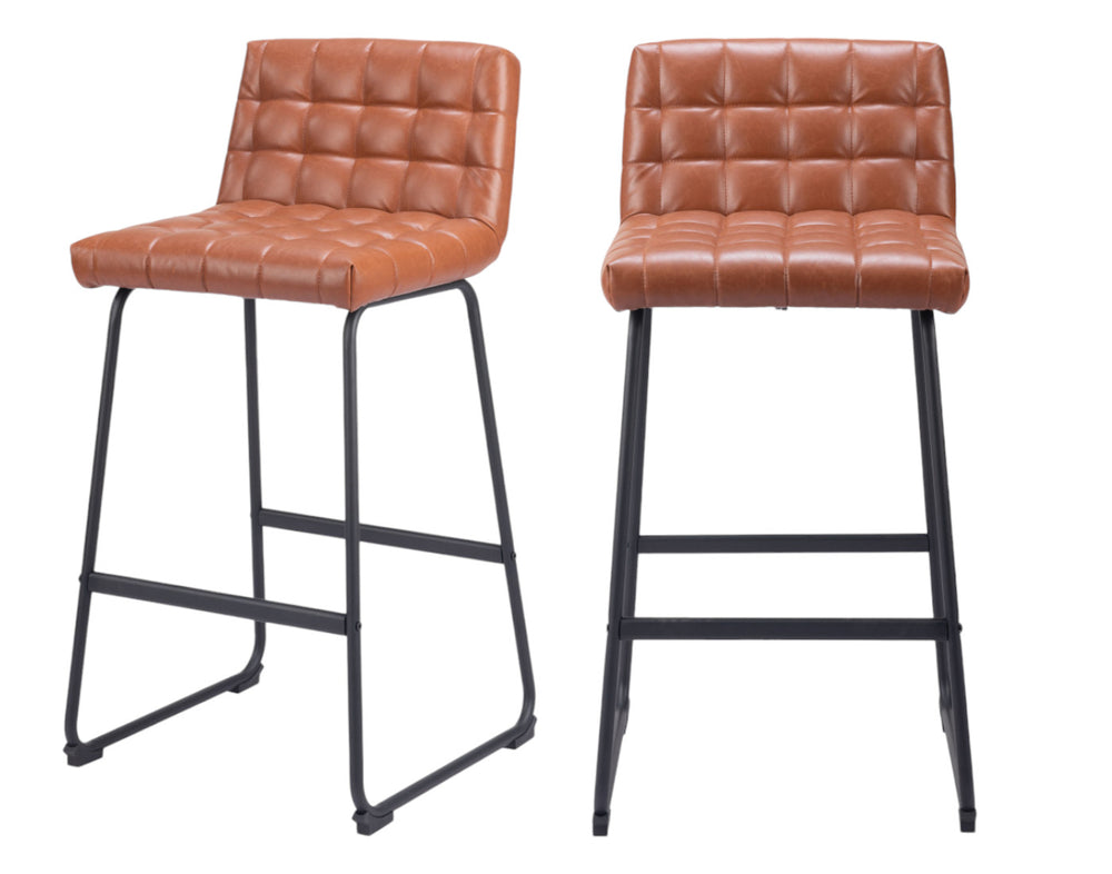 Homeroots Set Of Two 30" Brown And Black Faux Leather And Steel Bar Height Bar Chairs   555750
