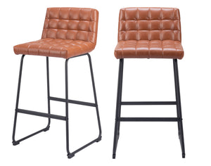 Homeroots Set Of Two 30" Brown And Black Faux Leather And Steel Bar Height Bar Chairs   555750