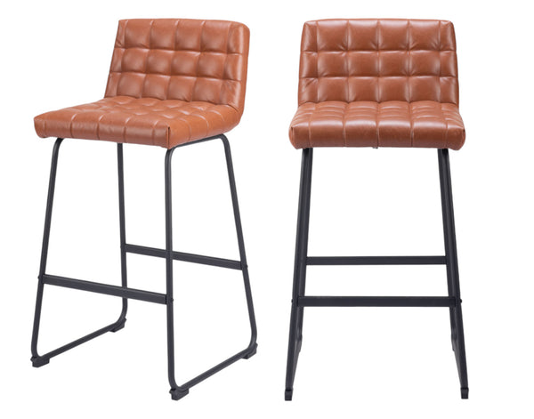 Homeroots Set Of Two 30" Brown And Black Faux Leather And Steel Bar Height Bar Chairs   555750
