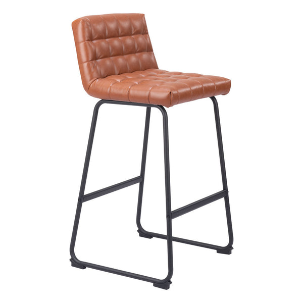 Homeroots Set Of Two 30" Brown And Black Faux Leather And Steel Bar Height Bar Chairs   555750